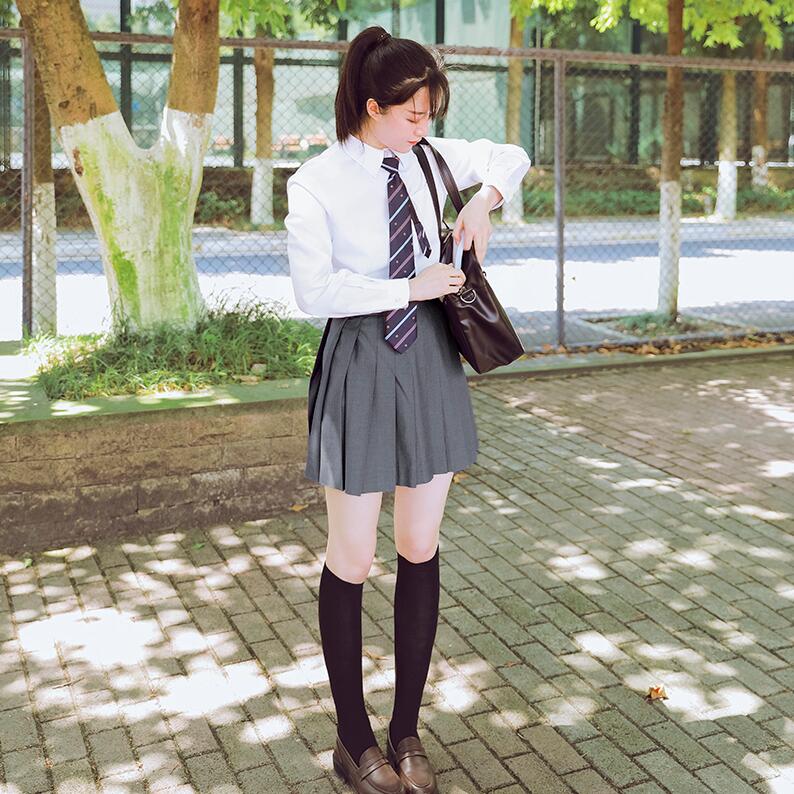 Japanischen GRAU schuluniform JK kurz-hülse o-ansatz ausgestattet taille hemd Japan orthodoxie Shirt falten Felsen JK Uniform einstellen
