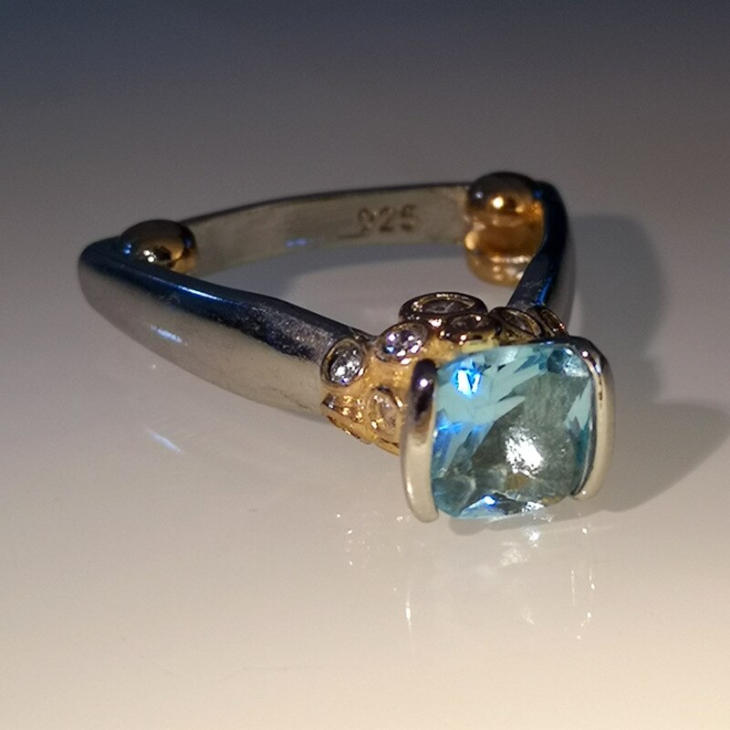 Boho Weibliche Kristall Geometrie groß Ring zierlich Silber Farbe Engagement Ring Charme Aqua Blau Zirkon Stein Hochzeit Ringe Für Frauen