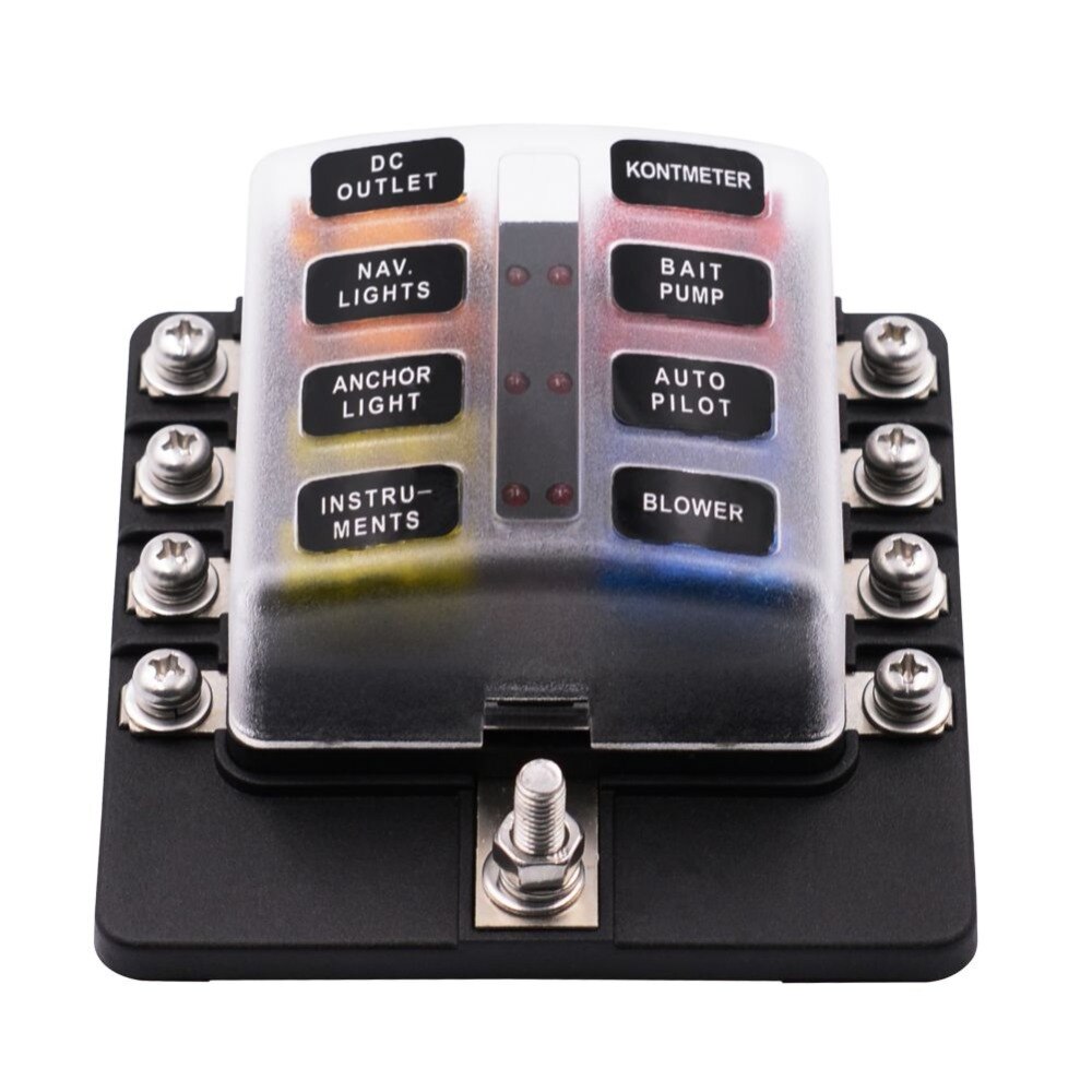8 Way Blade Fuse Box Holder with LED Light Damp-Proof Block Marine Car Boat Automotive Auto Blade Fuse