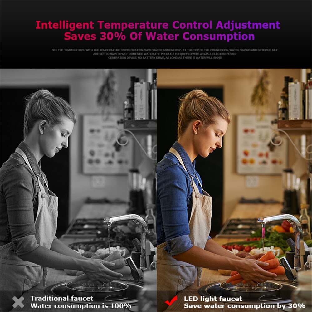 Water Taps Faucet Intelligent Temperature Control Colorful Changing RGB Shower Taps Head No Baterry Supply grifo cocina