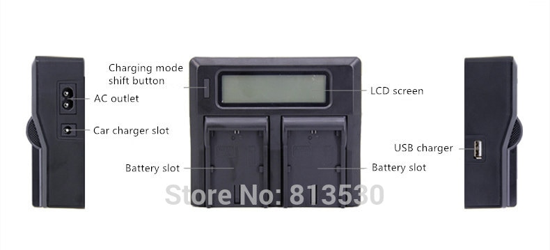 Ultra Fast LCD Dual AC/USB Charger for Canon BP-955 BP955 BP-975 BP975 EOS C100 C300 C500 XLH1 XHG1 XHA1 XL2 XM2 ES75 ES8200V.