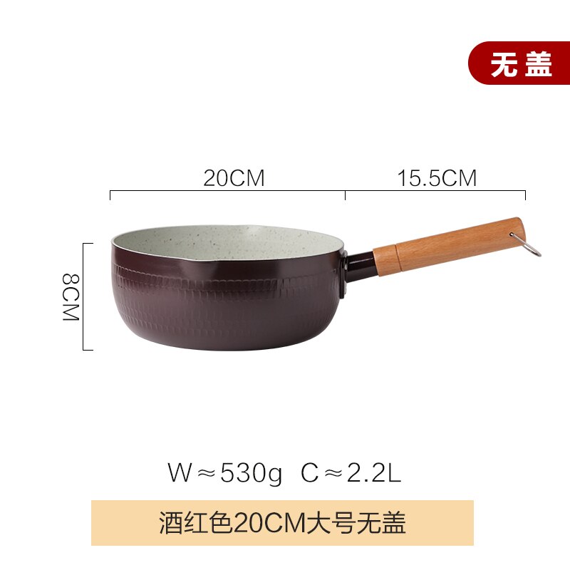 Pentola da neve in stile giapponese, stufa a gas per uso domestico per zuppa di pasta bollente, pentola di pasta istantanea, pentola di latte calda, vaso di fiori antiaderente: 20CM  rosso vino