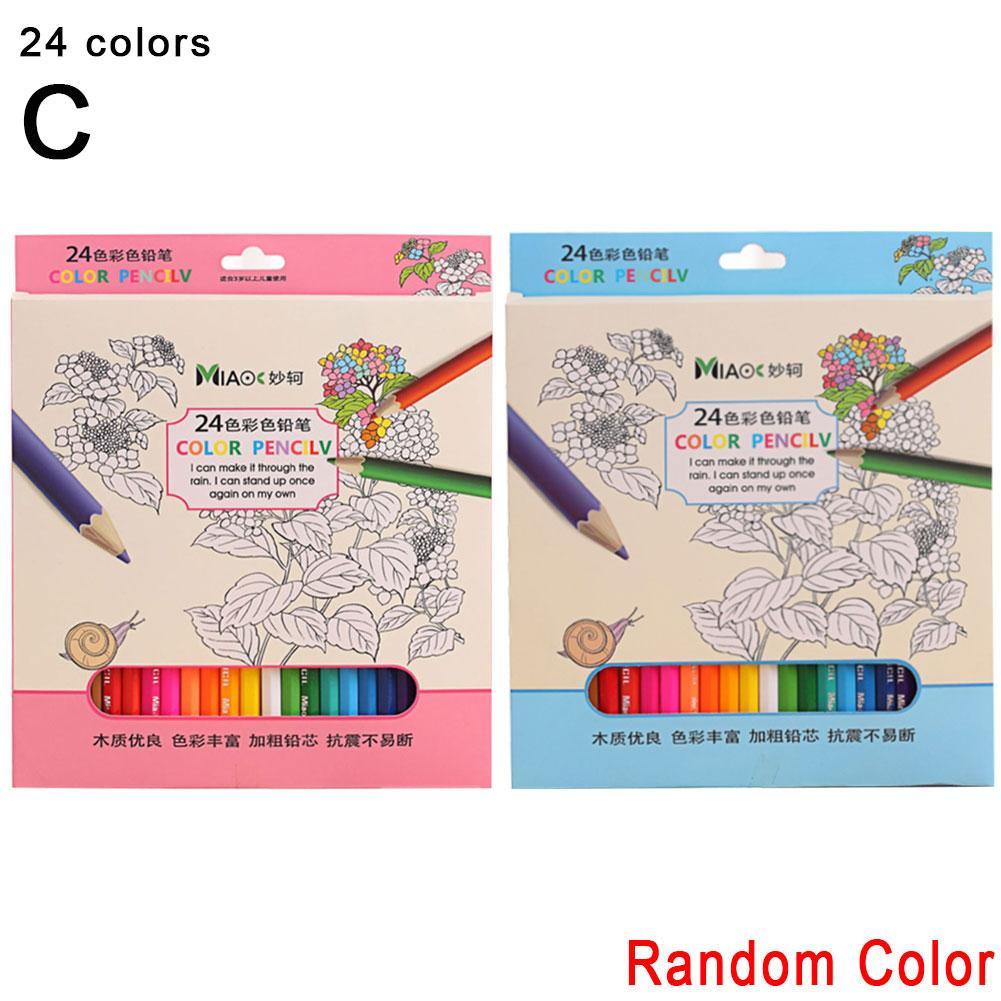 Lápiz de madera de colores Kawaii para niños, grafiti de madera para dibujar, suministros de pintura de arcoíris para la escuela, 12/24 colores: 24 COLORS random