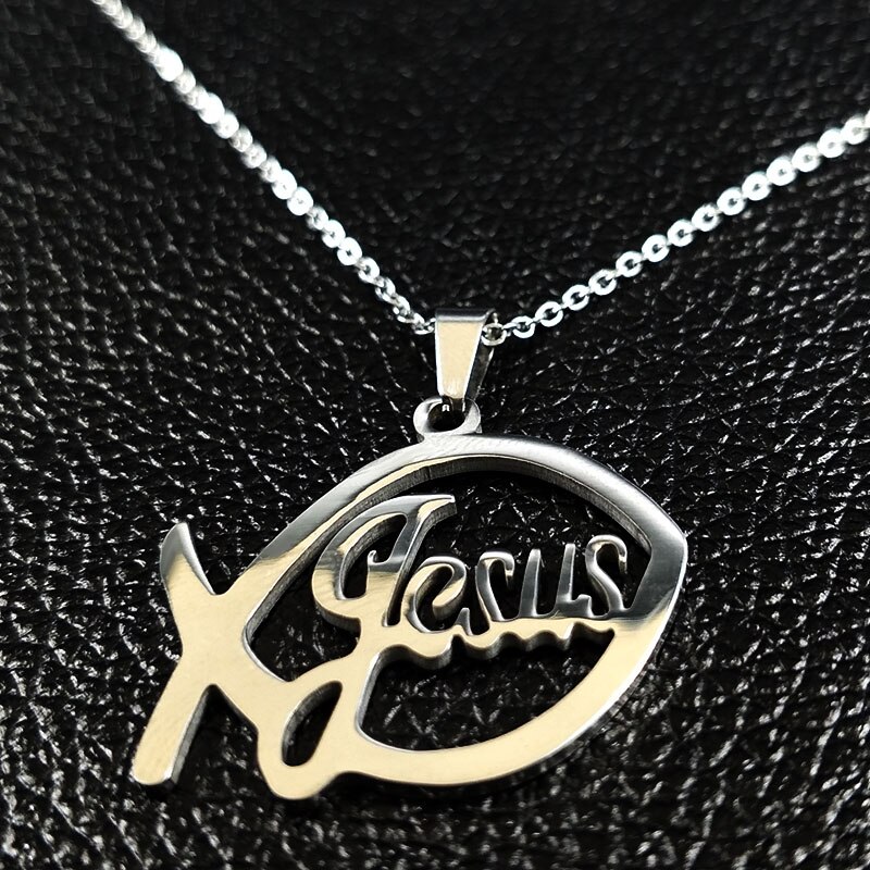 Stainless Steel Jesus Necklaces Fish Christian Christianity Ichthys Fish Pendant Necklaces Jewelry Women or Men collares N17168B