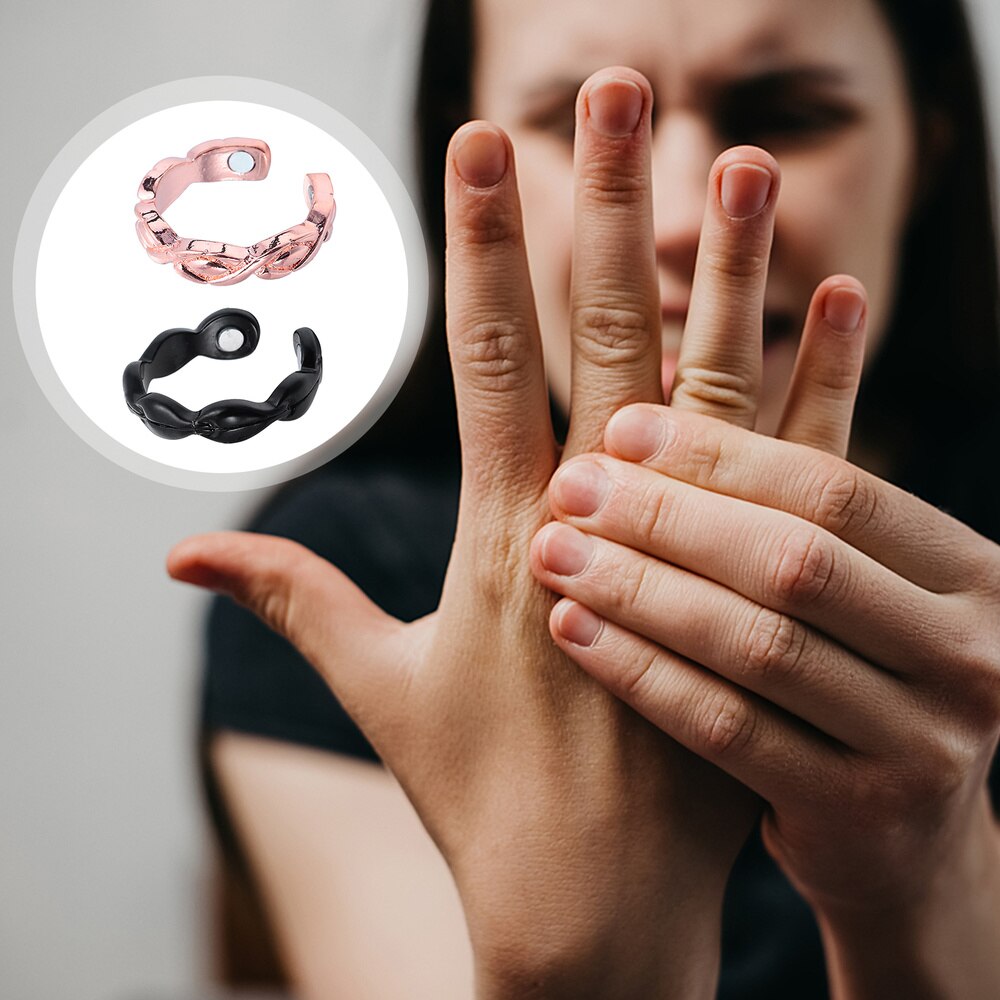 2 pièces soins de santé soulagement de la douleur anneau magnétique anneau de guérison anneau de thérapie anneau ouvert doigt bijoux: Black bronze