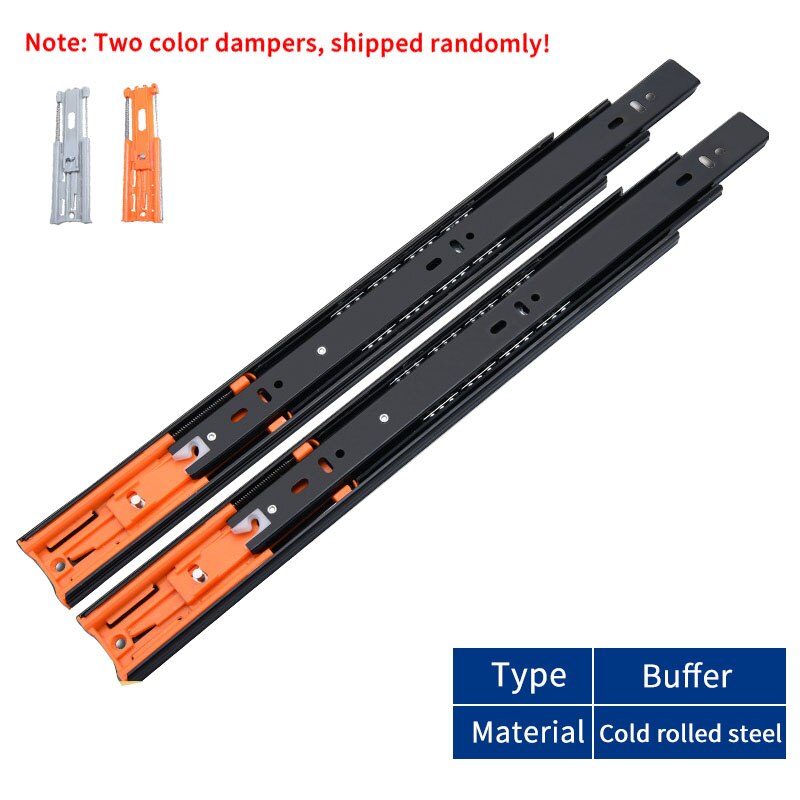 Glissières de tiroir à tampon en métal 10-22 pouces, largeur de voie 45mm, Rail silencieux à trois sections, raccords de quincaillerie pour meubles