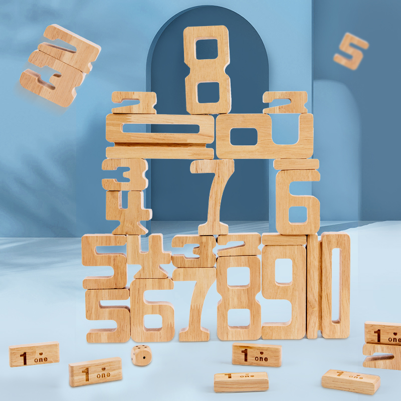 Number Building Blocks Wooden Math Digital Toys Baby Balance Block Toy Montessori Educational Natural Wood Math Toys for Kids