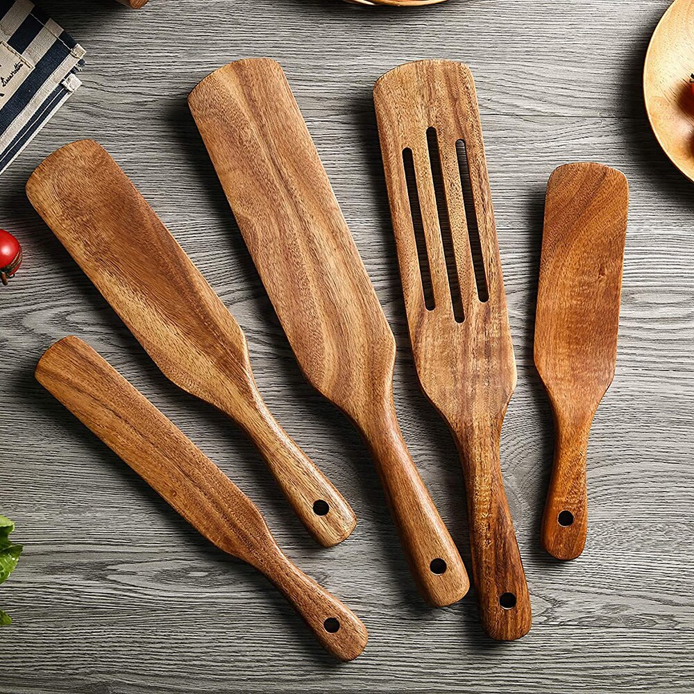 thumbnail image 2 of Spurtle Kitchen Cooking Utensil Teak Wood Non Stick Wooden Spatula... 2 of 14