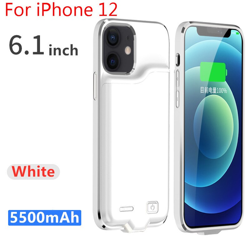 I12 Silm Silikon stoßfest Batterie Ladegerät Fall Für iPhone 12 Pro Max Power Bank Fällen Für iPhone 12 Mini Lade abdeckung Capa: ForiPhone 12-White