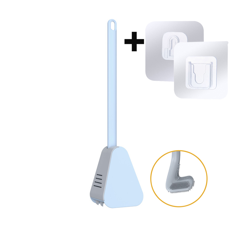 Silicone Toilet Brushes With Holder Set Long Handled Toilet Cleaning Brush Black Modern Hygienic Bathroom Accessories: Blue