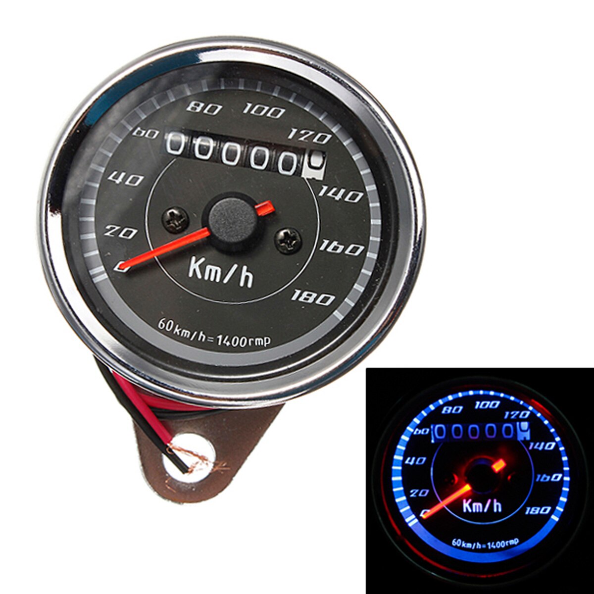 Double Color LED Back Light Universal Motorcycle Odometer Speedometer Gauge Meter 0-180km/h 12V