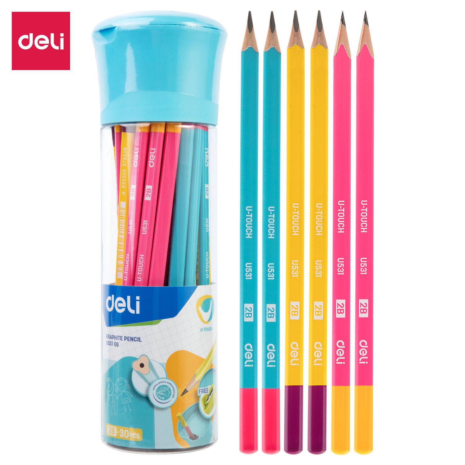 Deli Graphite Pencils for School 1 Barrel(30PCS) HB/2B Cute Pencil Drawing Pencil Set Pencils for Kids: 2B