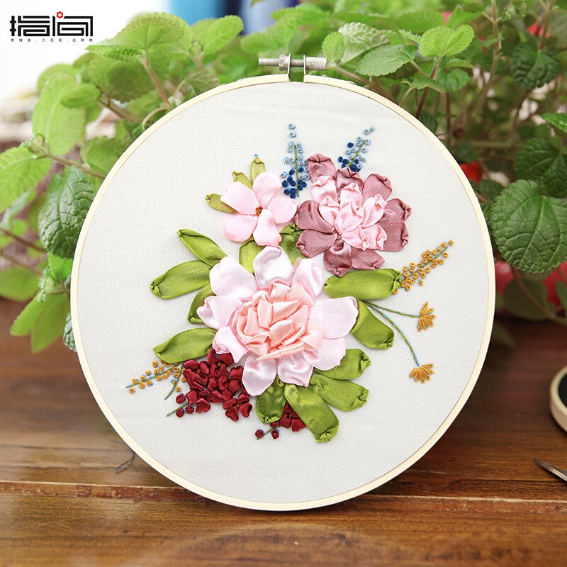 1 Pack Embroidery Flower Kit with Pattern+Instructions, Needlework DIY Beginner Stitch Kit Include 1 Embroidery Tools Hoop: G