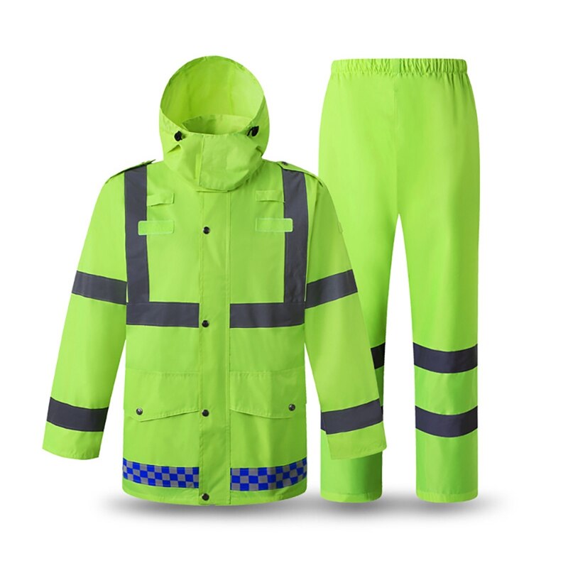 Reflective Rain Suit Hooded Long Sleeve Jacket Pants Kit High Visibility Windproof Waterproof Raincoat Rainwear Suit