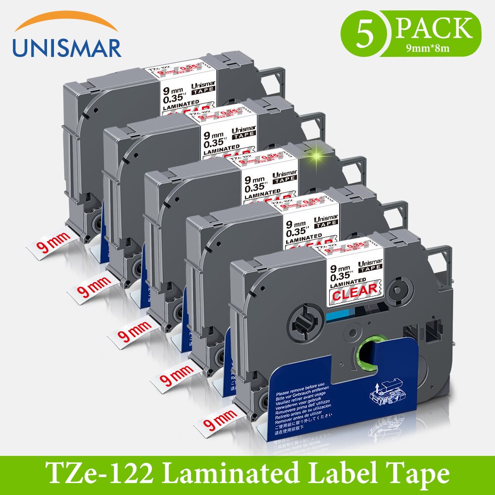 5pk zwart op mat zilver tze tape 9mm 3/8 " vervangt brother labeltape tze -m921 tz921 hoge kleefband voor p touch  h110 1090: Rood op helder