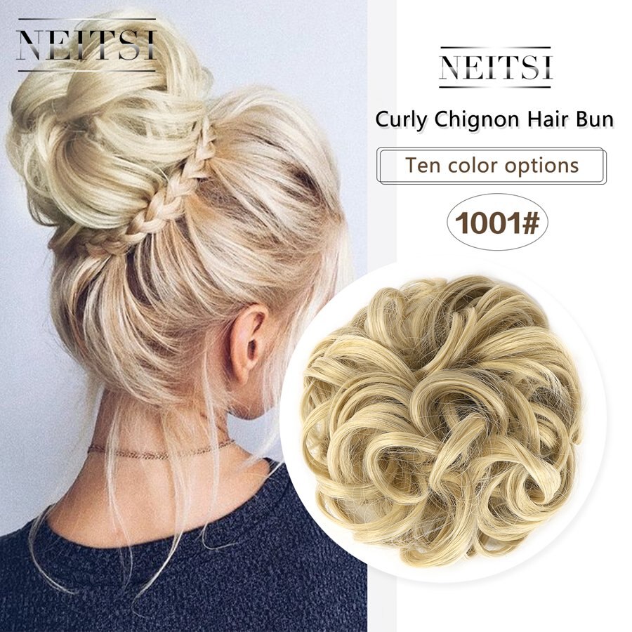 Neitsi Synthetic Bun Extensions Curly Messy Bun Hair Scrunchies Chignons Wedding Hair Piece For Women and Kids: 1001