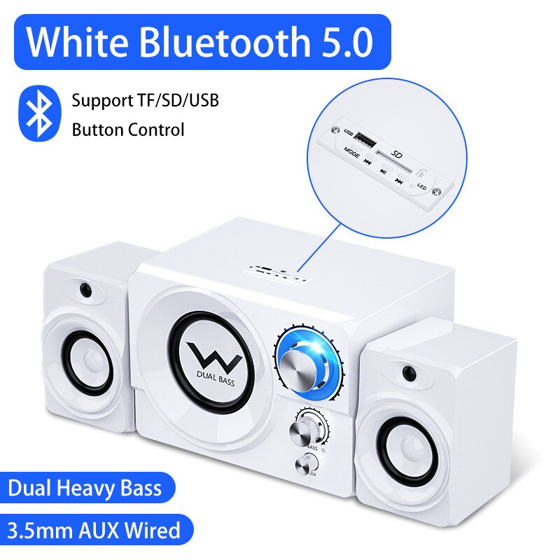 Home Theatre System Caixa De Som Para PC Computer Speakers Altavoces Desktop Bluetooth Speaker Barra De Sonido Para tv Subwoofer: White BT Upgrade
