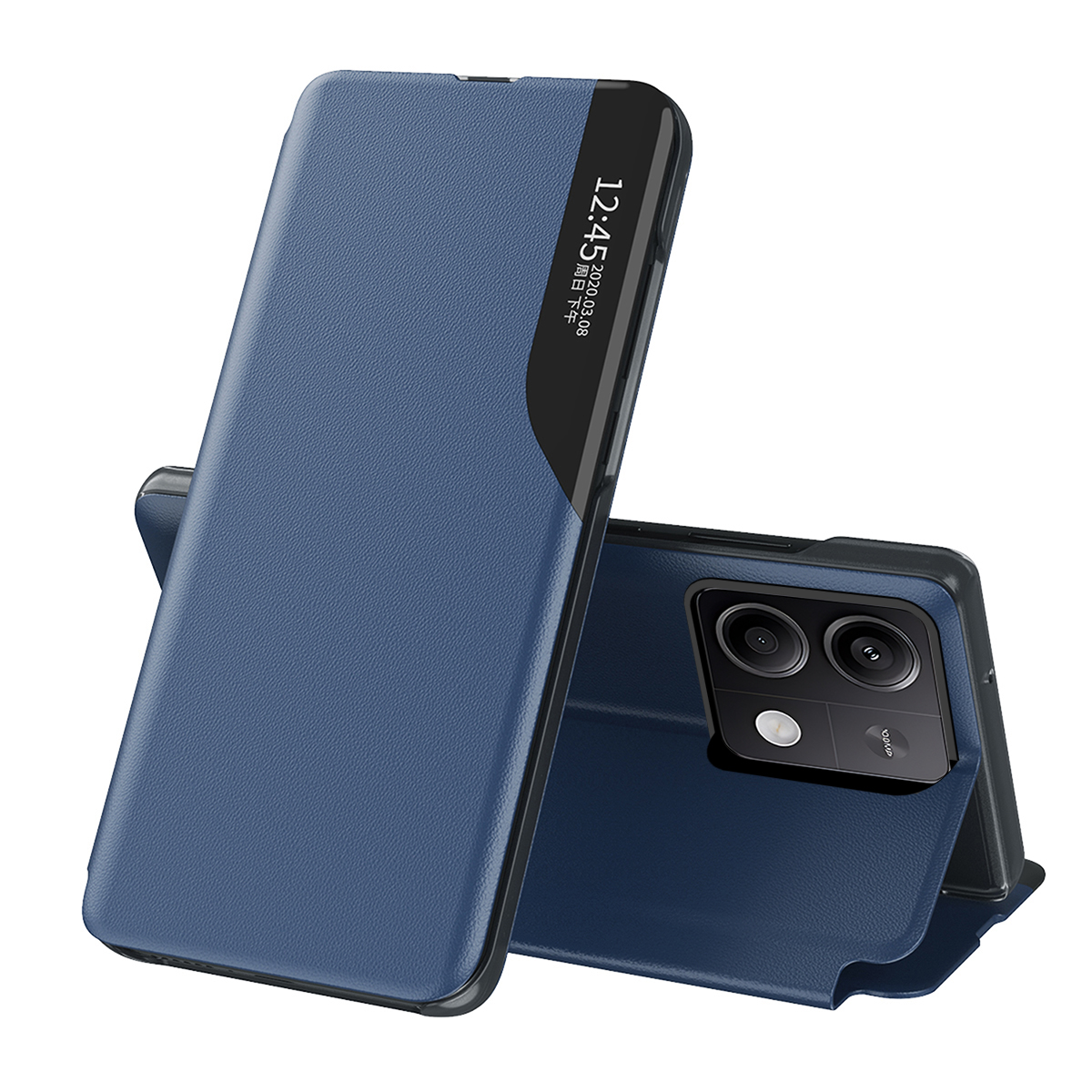 Funda de teléfono con tapa magnética con ventana para Xiaomi Redmi Note 14 13 Pro Plus 5G 4G, soporte de cuero para libro, Funda anticaída: Neopreno / Azul