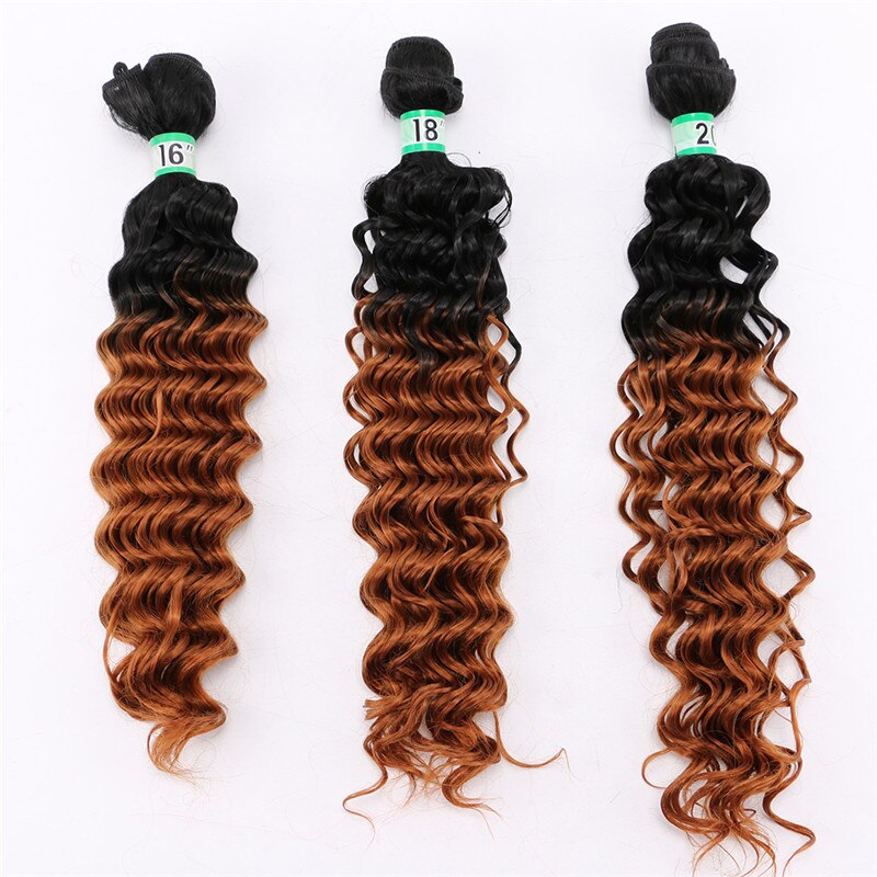 Tissages synthétiques Deep Wave bouclés-ANGIE | Mèches ombré deux tons à longueur mixte pour femmes de 16 18 20 pouces: T1B / 30