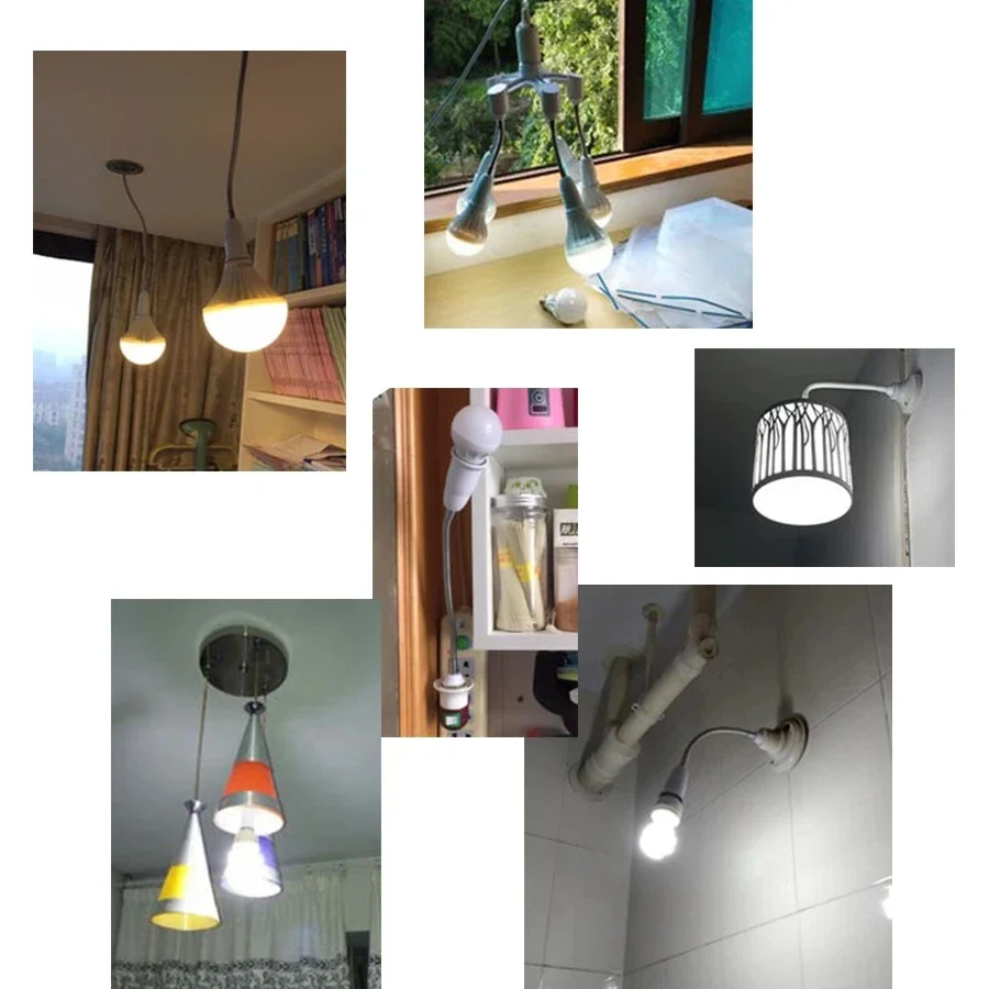 E27 to E27 Flexible Bulb Socket Extender E27 Lamp Rotating Base Lamp Holder 110V 220V Extension Converter 6/9/15/20/30/35/60cm