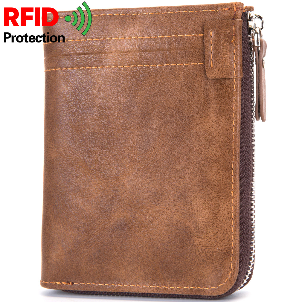 Baborry RFID Protection Wallet Men Brand Vantage Short Wallets PU Leather Male Purse Card Holder Wallet Zipper Portemonn