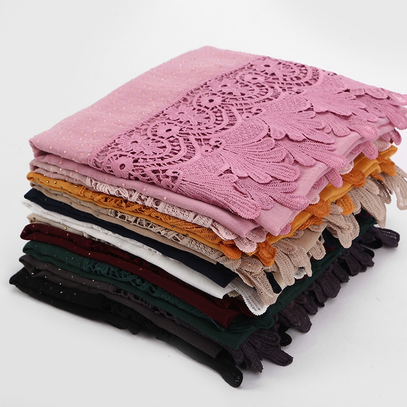 frauen schlicht baumwolle spitze schal Kopf hijab wickeln feste abdeckung-hoch schals foulard femme kopftuch Muslim hijabs stola