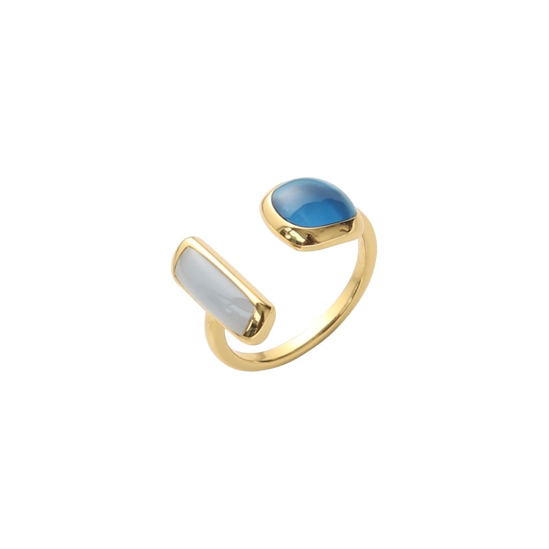 Franse Retro Vierkante Blauwe Olie Druipen Ring Mode Temperament Eenvoudige Opening Ring Vrouwen Sieraden