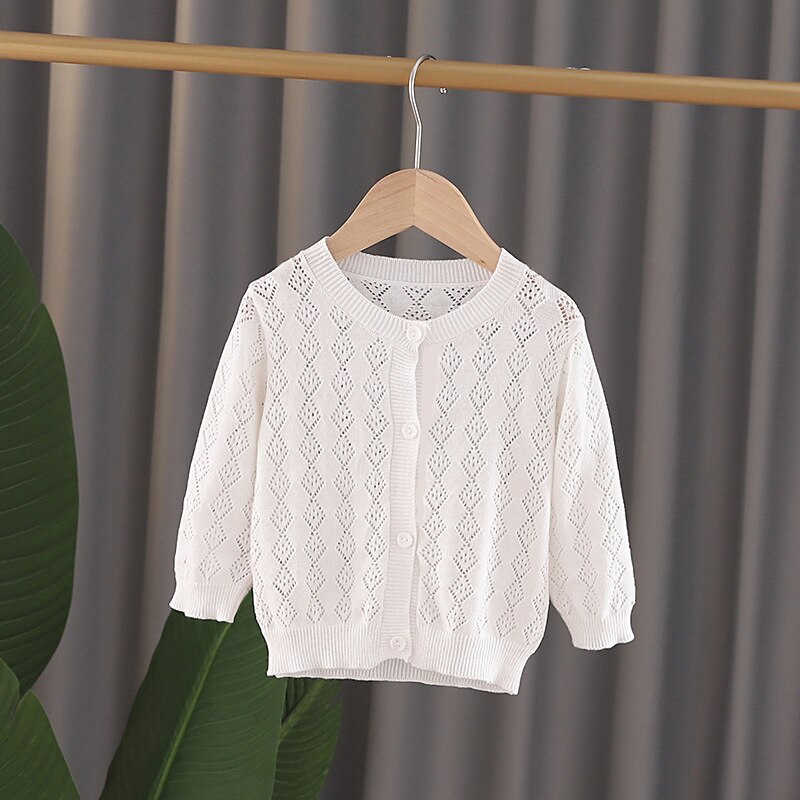 Cárdigan para bebés y niños, suéter ahuecado de Color sólido, para primavera y otoño, DT162: white / 2T