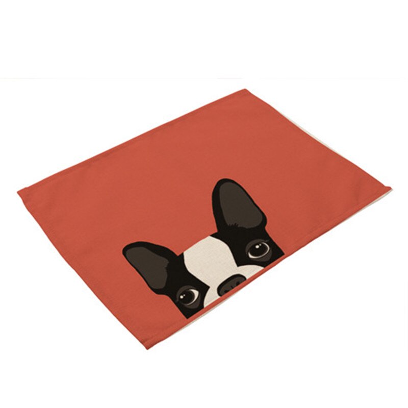 1 stk hund kat mønster dækkeserviet spisebordsmåtte drikkeunderlag western pad bomuld linned kop måtte 42*32cm køkken tilbehør  ma0001: M