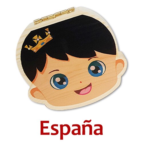 Baby Wood Tooth Box Organizer Milk Teeth Storage Language Spain English Collect Teeth Umbilica Save Baby Tooth Box: BlackBoy-X