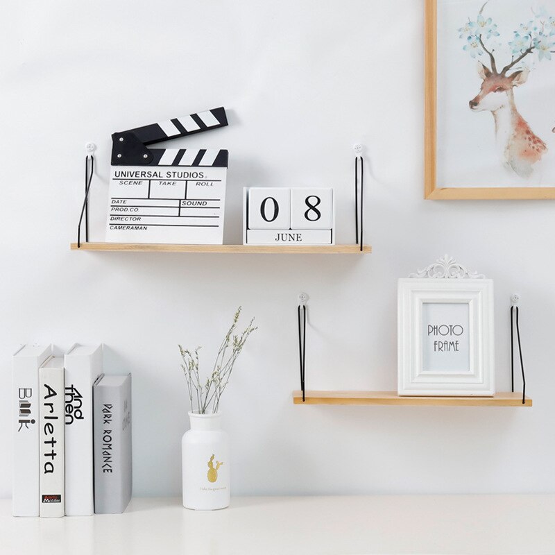Modern simple wooden wall rack room decoration solid wood storage rack