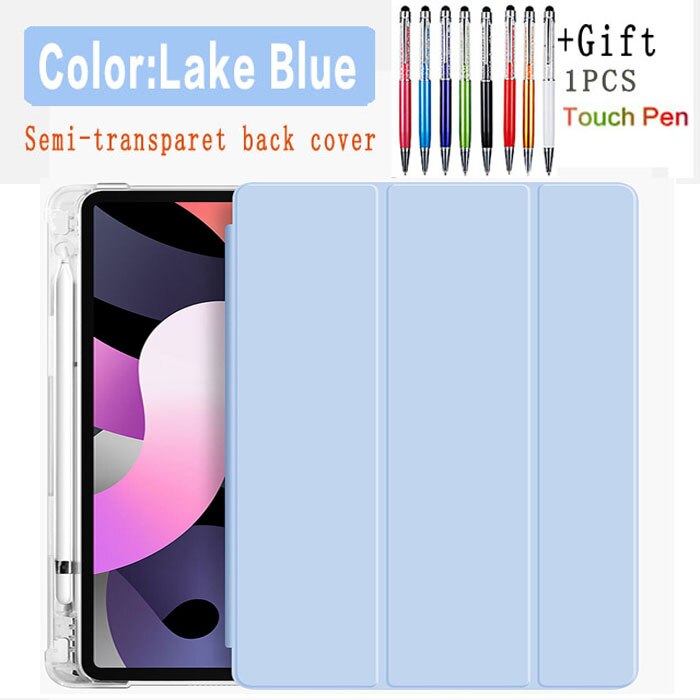 Flip skórzany pokrowiec na iPad Air 4 10.9 2020 przezroczysty futerał na tył z miejscem na długopis do Apple iPad Air 4th Gen stojak na walizkę Funda Capa: ice blue-Air 4