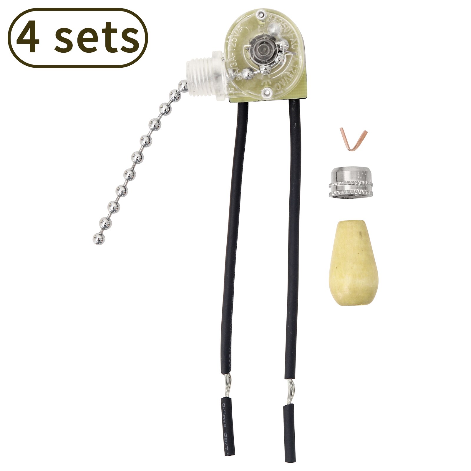 Home Pull Chain Switch Decor Ceiling Fan Light Wall Light Pull Switch Replace Pull Cord Chain Switch with Wooden Bead Pendant: Silver Chain