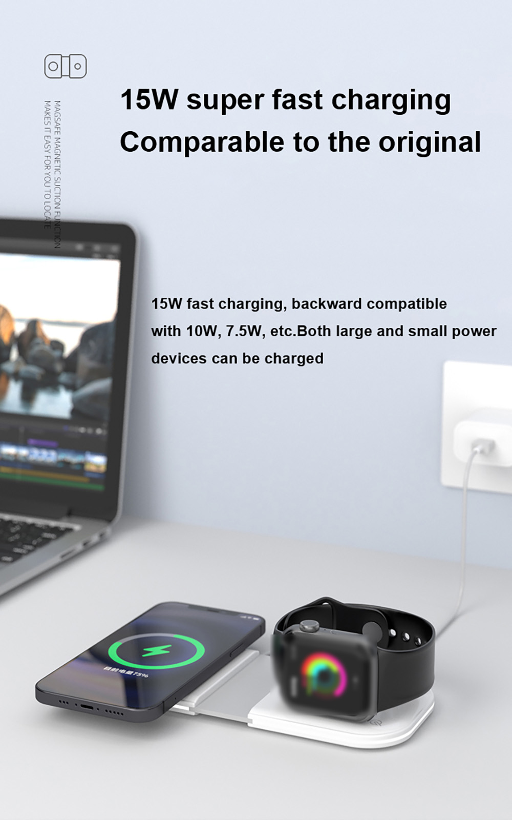 2 in1 duo-ladegeräte mit 15w magnetischen kabellosen ladestationen für iphone, apple watch, airpods und schnellladefunktion – ladedock für smartphone-zubehör