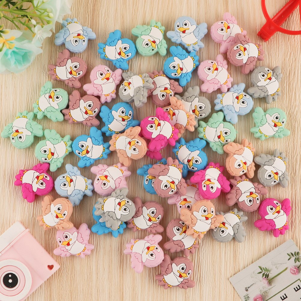 Kovict 10pcs Baby Silicone Beads Mini Bird Food Grade Animal Teether Baby Molar Toys DIY Pacifier Chain Jewelry Accessories