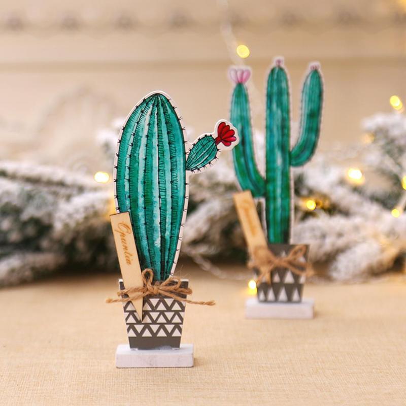 Nordisk stil simuleringsanlæg potteplanter af træ kaktus desktop dekorative ornamenter nødvendige husstandsdekorationsforsyninger: B