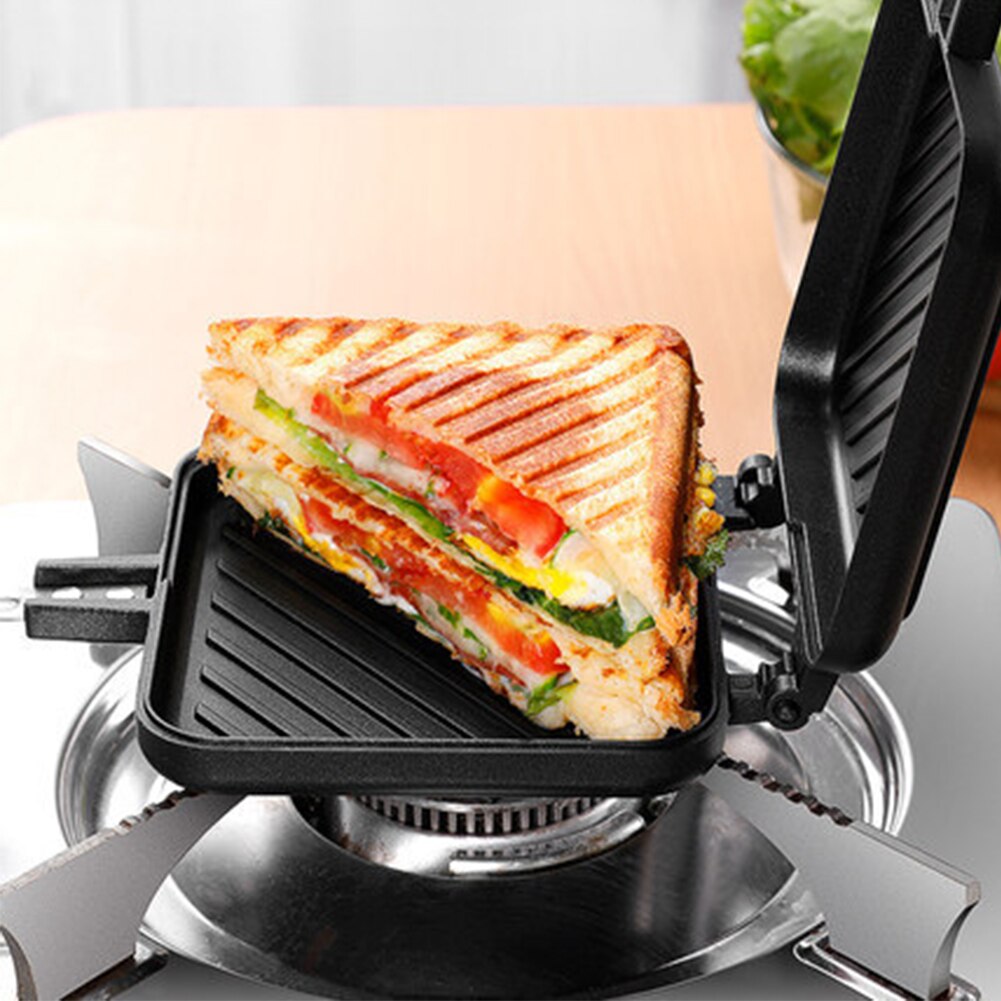 Double-Sided Sandwich Pan Non-stick Foldable Grill Frying Pan for Bread Toast Breakfast Machine Waffle Pancake