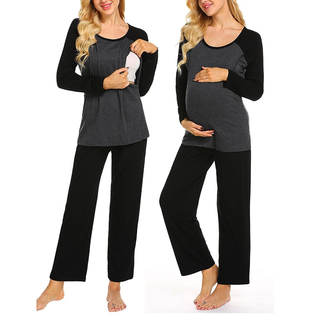 Vrouwen Moederschap Lange Mouw Verpleging Baby T-shirt Tops + Broek Pyjama Set Pak Mode