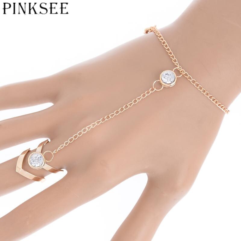 Goud Kleur Strass Vinger Ketting Armband Mode Vrouwen Meisjes Persoonlijkheid Charm Armbanden Sieraden Accessoires