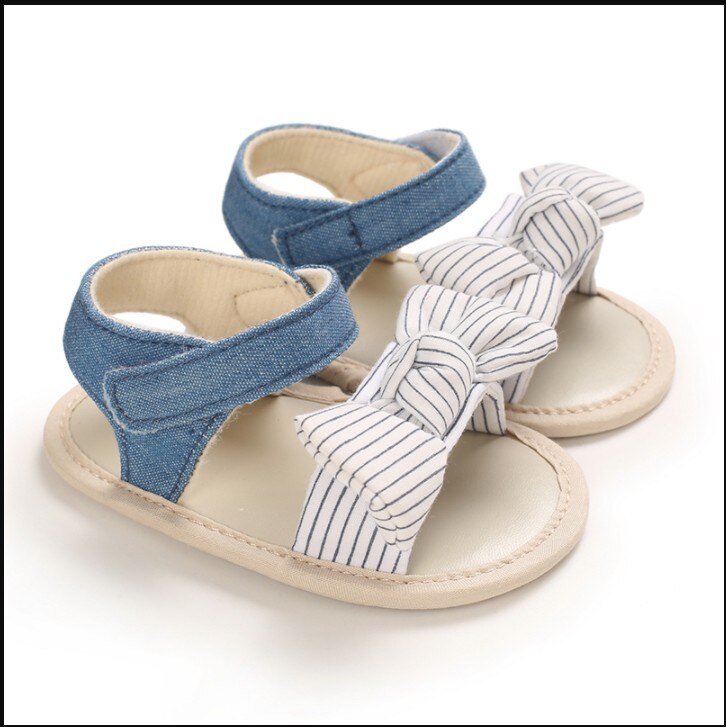 Baby Mädchen gestreift Bogen Sandalen Weiche Sohle Nicht-Unterhose Offene spitze Flache Schuhe Kleinkind Vor-Wanderer: C / 12