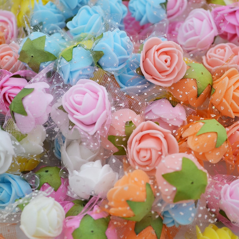 50 st 2cm mini pe skum rosor konstgjorda siden blomhuvuden handgjorda diy krans bröllop födelsedag hem inredning box tillbehör
