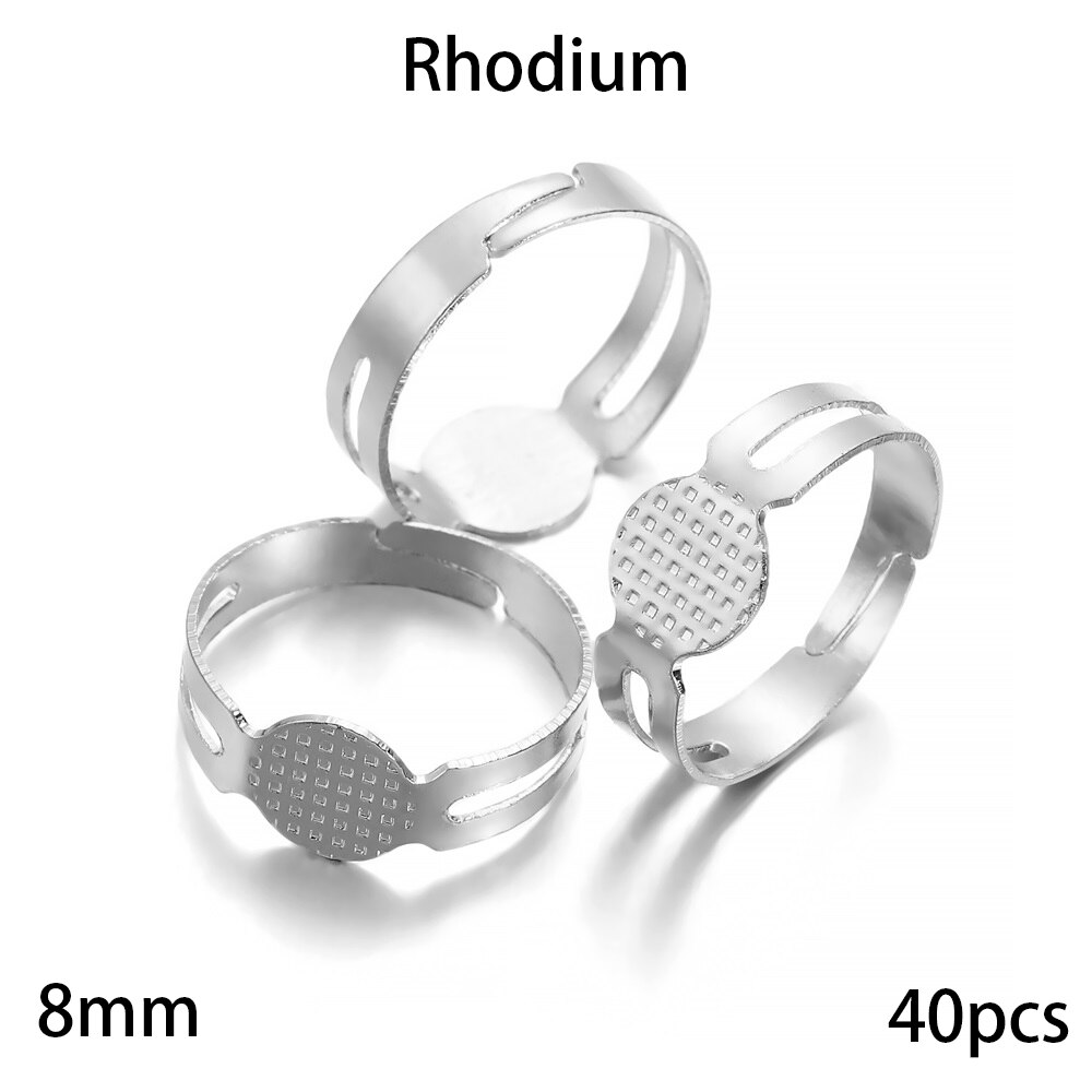 20-40 sztuk/partia 7-10mm Metal regulowany puste pierścienie ustawienie dla DIY ręcznie pierścień tworzenia biżuterii znalezienie akcesoria: 8mm Rhodium