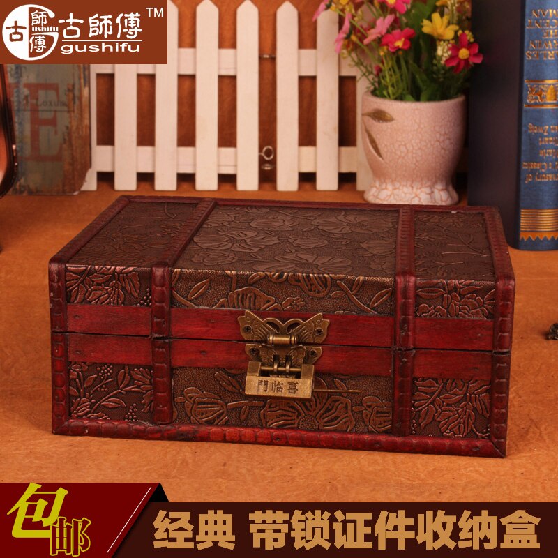 China stijl hout opbergdoos collectie opslag klassieke patroon met lock