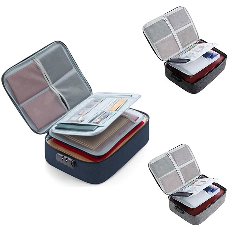 Important File Pocket Holder,Document Organizer Box,Oxford Waterproof Document Storage Bag with Safe Code Lock