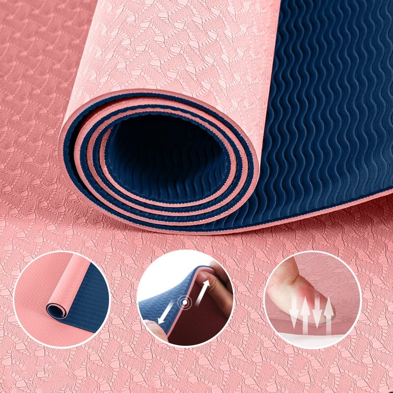 6Mm Tpe Yoga Mat Antislip Milieubescherming Anti-Slip En Verdikking Beginners Fitness Mat (Roze + Blauw)