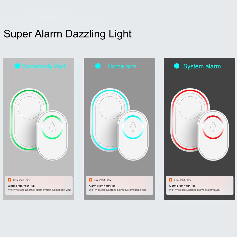 Tuya Alarm Host with Wireless WIFI Doorbell Function Doorbell Kit 2 PCS Outdoor Doorbell + 1PCS Indoor Chime