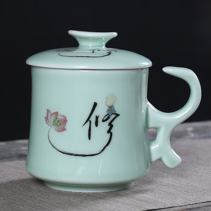 Ceramic Tea Cup with Lid Filter Tea Office Mug Jingdezhen Tea Set Celadon Cup Water Cup Teacup Mark Cup Drinkware: 13