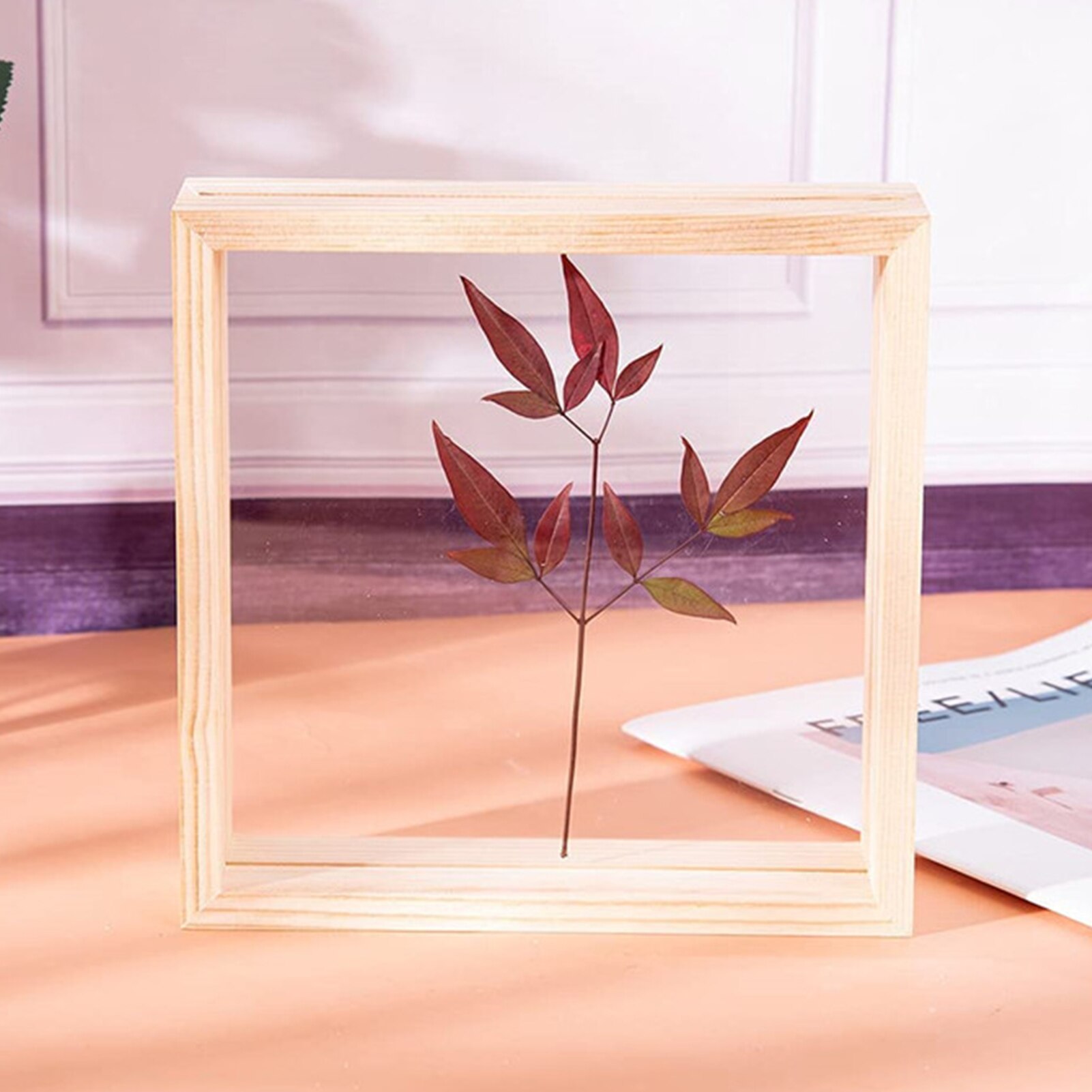1PC Houten Fotolijst Dubbelzijdig Glas Fotolijst Woondecoratie Ambachten Zaagsel Fotolijst Thuis Ambachtelijke Desktop Decoratie