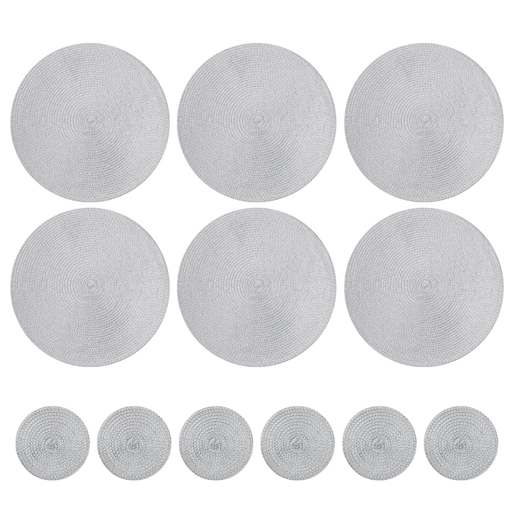 Set of 12 Round Braided Table Mat Washable Placemats Non Slip Heat Resistant for Kitchen Dining Tables Pad With Cup Coasters: M / Blue