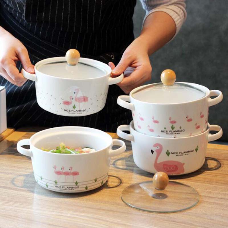 Flamingo tryk salatskål farverige porcelænsskåle søde suppeskål nudler dessert snack skål husholdningsservice